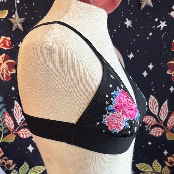 PINK Victoria's Secret Black Bralette with Pink Floral Embroidery - Picture 5 of 9